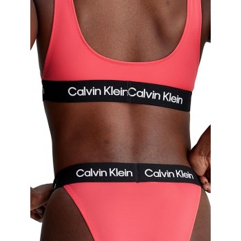 Calvin Klein γυναικείο μαγιό bottom brazil ψηλόμεσο σε κοραλί χρώμα με μαύρο λάστιχο KW0KW02351 TBK